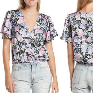 ASTR The Label Flutter Sleeve Faux Wrap Top